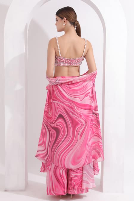 Omal Sindwani Marble Print Cape Palazzo Set 