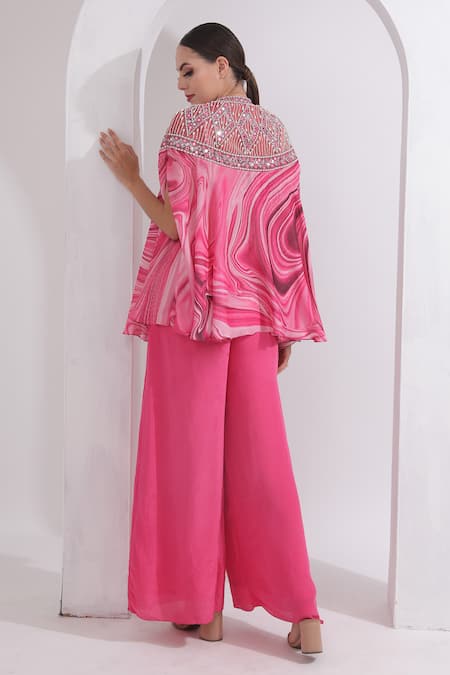 Omal Sindwani Marble Pattern Cape Palazzo Set 