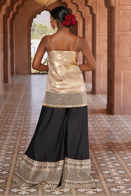 Shop_Monk & Mei By Sonia Anand_Black Organza, Viscose, Silk Sequins, Nargis Sheesh Mahal Kurta Sharara Set _at_Aza_Fashions