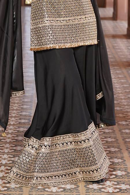 Monk & Mei By Sonia Anand Black Organza, Viscose, Silk Sequins, Nargis Sheesh Mahal Kurta Sharara Set at Aza Fashions Monk & Mei By Sonia Anand_Black Organza, Viscose, Silk Sequins, Nargis Sheesh Mahal Kurta Sharara Set _at_Aza_Fashions