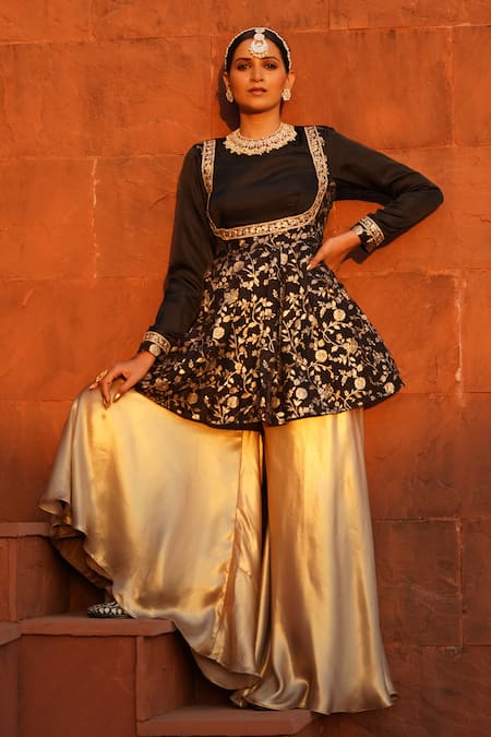 Monk & Mei Yasmin Gullista Woven Brocade Peplum Kurta With Sharara 