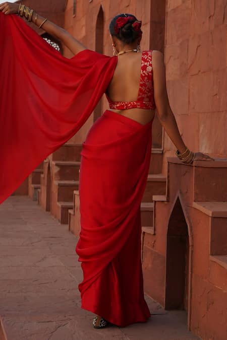 Monk & Mei By Sonia Anand Ruhee Pre-Draped Saree With Bloom Brocade Blouse 