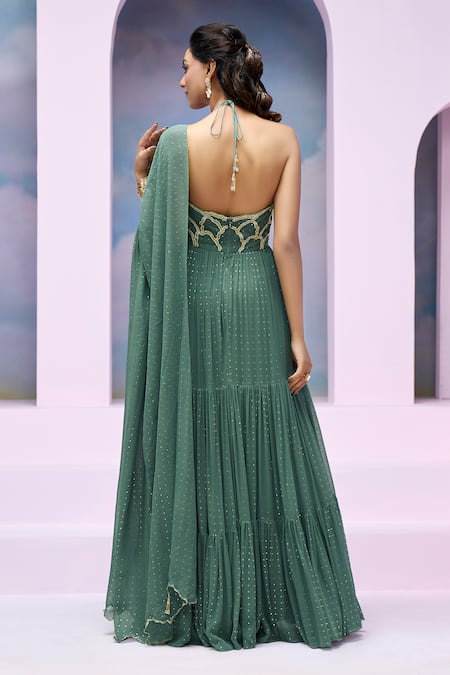 Silky Bindra X AZA Sihana Cloud Pattern Halter Anarkali With Dupatta 