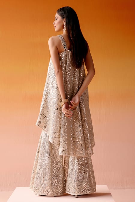 Twenty Nine Mirror Embroidered Flared Cape 