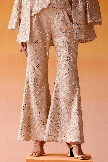 Buy_Twenty Nine_Pink Tissue Mirrors V-neck Work Scalloped Gilet _Online_at_Aza_Fashions