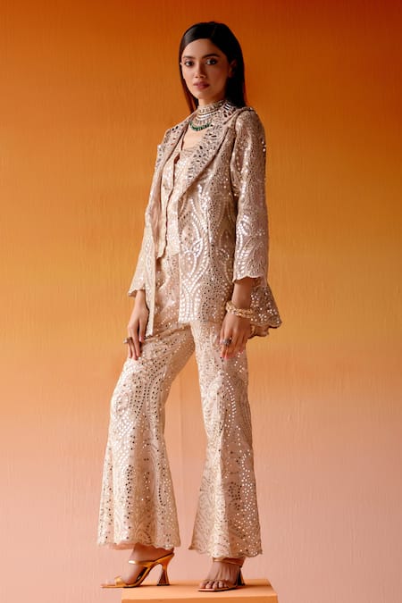 Shop_Twenty Nine_Pink Tissue Mirrors V-neck Work Scalloped Gilet _Online_at_Aza_Fashions