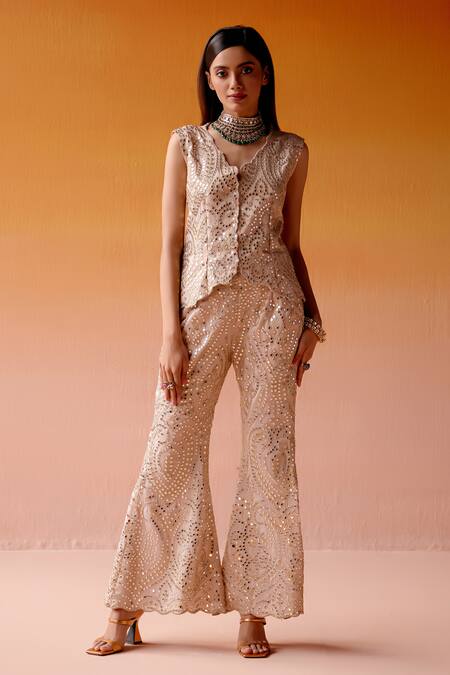 Buy_Twenty Nine_Pink Tissue Mirrors V-neck Work Scalloped Gilet 