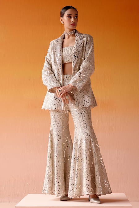 Buy Twenty Nine Ivory Georgette Mirrors, Beads Collared Embroidered Scalloped Coat Jacket Online at Aza Fashions Buy_Twenty Nine_Ivory Georgette Mirrors, Beads Collared Embroidered Scalloped Coat Jacket _Online_at_Aza_Fashions