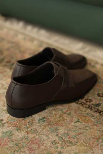 Coral Haze_Brown Velvet And Faux Leather Loafers _Online_at_Aza_Fashions