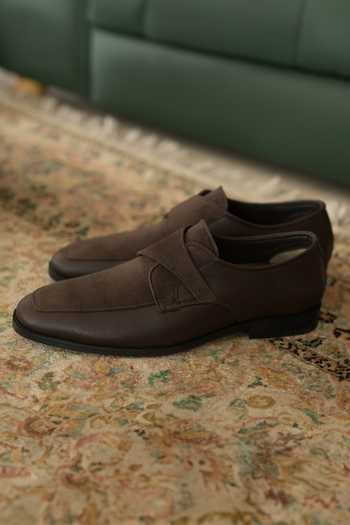 Buy_Coral Haze_Brown Velvet And Faux Leather Loafers _Online_at_Aza_Fashions