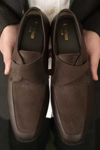 Shop_Coral Haze_Brown Velvet And Faux Leather Loafers _Online_at_Aza_Fashions