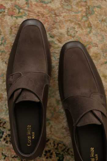 Coral Haze_Brown Velvet And Faux Leather Loafers _at_Aza_Fashions