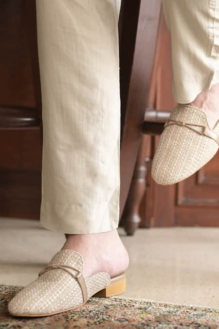 Coral Haze Beige Ozan Loop Weave Pattern Jacquard Mules