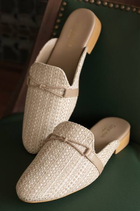 Shop_Coral Haze_Beige Ozan Loop Weave Pattern Jacquard Mules_Online_at_Aza_Fashions