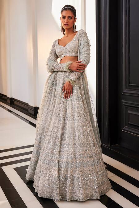 Shop Kalighata Blue Organza Embroidery, Sequins, Tassels Plunge Enigma Hand Bridal Lehenga Set Online at Aza Fashions Shop_Kalighata_Blue Organza Embroidery, Sequins, Tassels Plunge Enigma Hand Bridal Lehenga Set _Online_at_Aza_Fashions