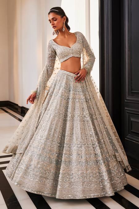 Kalighata Blue Organza Embroidery, Sequins, Tassels Plunge Enigma Hand Bridal Lehenga Set at Aza Fashions Kalighata_Blue Organza Embroidery, Sequins, Tassels Plunge Enigma Hand Bridal Lehenga Set _at_Aza_Fashions