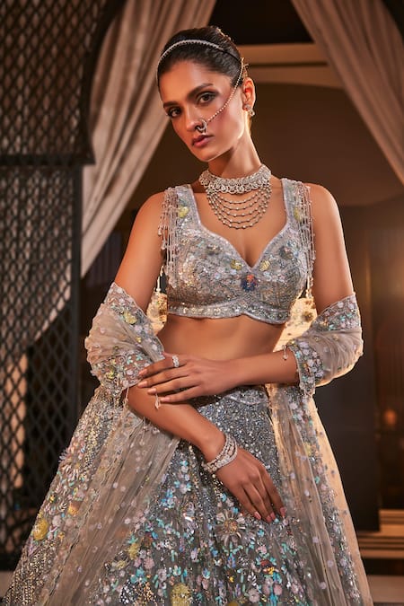 Kalighata Glory Floral Hand Embroidered Lehenga Set 