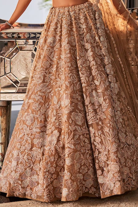 Kalighata Gold Organza Embroidery, Tassels Midaas Floral Hand Bridal Lehenga Set at Aza Fashions Kalighata_Gold Organza Embroidery, Tassels Midaas Floral Hand Bridal Lehenga Set _at_Aza_Fashions