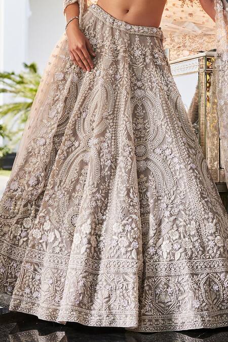 Kalighata Grey Organza Tassels, Embroidery Sweetheart Neck Nitya Floral Hand Lehenga Set Online at Aza Fashions Kalighata_Grey Organza Tassels, Embroidery Sweetheart Neck Nitya Floral Hand Lehenga Set _Online_at_Aza_Fashions