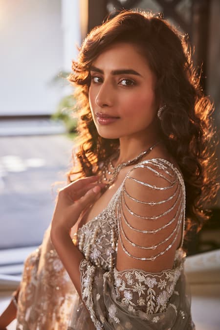 Buy Kalighata Grey Organza Tassels, Embroidery Sweetheart Neck Nitya Floral Hand Lehenga Set Online at Aza Fashions Buy_Kalighata_Grey Organza Tassels, Embroidery Sweetheart Neck Nitya Floral Hand Lehenga Set _Online_at_Aza_Fashions