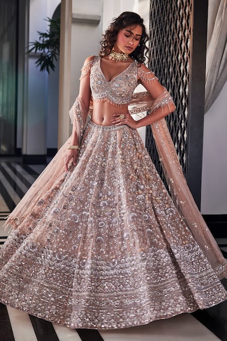 Kalighata Turquiose Floral Hand Embroidered Bridal Lehenga Set 