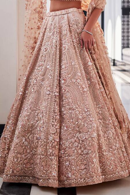 Shop Kalighata Pink Organza Embroidery, Tassels Sweetheart Veda Floral Hand Bridal Lehenga Set Online at Aza Fashions Shop_Kalighata_Pink Organza Embroidery, Tassels Sweetheart Veda Floral Hand Bridal Lehenga Set _Online_at_Aza_Fashions