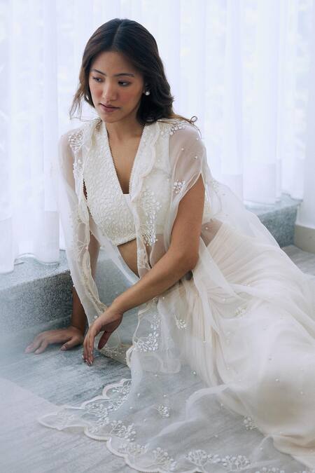 Buy_Lavanya Ahuja_Ivory Embroidered Cape_Online_at_Aza_Fashions