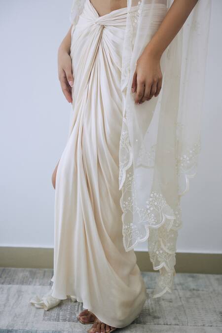 Shop Lavanya Ahuja Ivory Crepe, Satin Sequins, Beads V-neck Embroidered Blouse And Skirt Set Online at Aza Fashions Shop_Lavanya Ahuja_Ivory Crepe, Satin Sequins, Beads V-neck Embroidered Blouse And Skirt Set _Online_at_Aza_Fashions