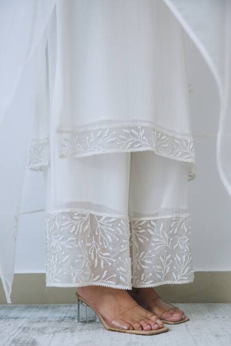 Buy Lavanya Ahuja White Georgette, Organza Beads, Embroidery Round Neck Panel Kurta Pant Set Online at Aza Fashions Buy_Lavanya Ahuja_White Georgette, Organza Beads, Embroidery Round Neck Panel Kurta Pant Set _Online_at_Aza_Fashions