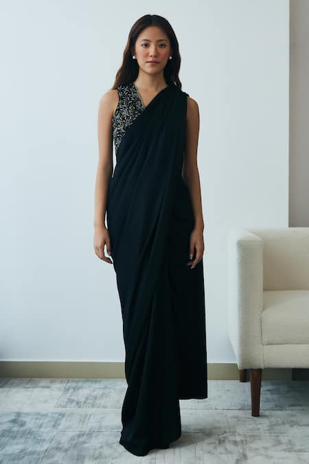 Lavanya Ahuja Pre-Stitched Saree With Floral Embroidered Blouse 