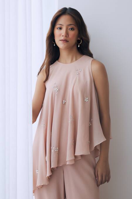 Shop Lavanya Ahuja Pink Chiffon Sequins, Beads Round Neck Embroidered Tunic And Pant Set Online at Aza Fashions Shop_Lavanya Ahuja_Pink Chiffon Sequins, Beads Round Neck Embroidered Tunic And Pant Set _Online_at_Aza_Fashions