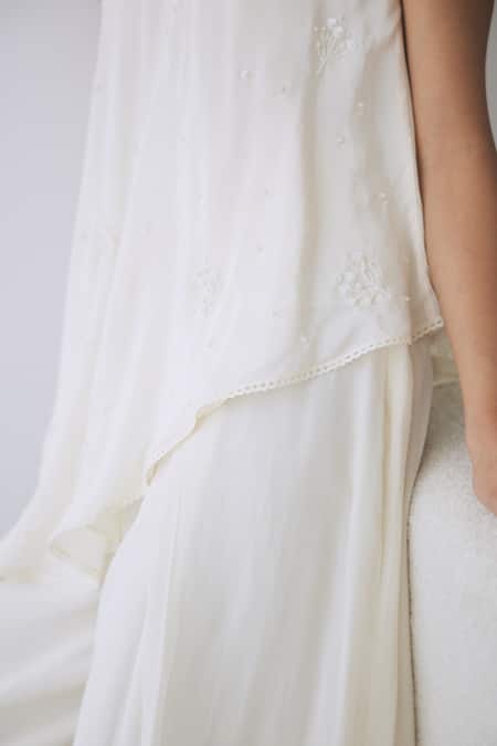 Buy Lavanya Ahuja Ivory Crepe Sequins, Beads Round Neck Embroidered Asymmetrical Tunic And Pant Set Buy_Lavanya Ahuja_Ivory Crepe Sequins, Beads Round Neck Embroidered Asymmetrical Tunic And Pant Set