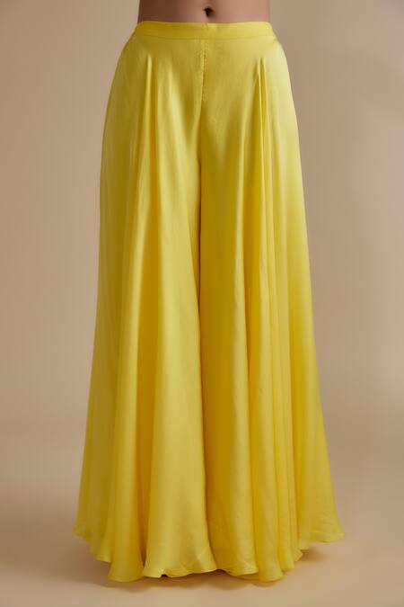 Keith Gomes Yellow Satin, Organza, Georgette Sequins, Beads, Leaf Kurta Palazzo Set Online at Aza Fashions Keith Gomes_Yellow Satin, Organza, Georgette Sequins, Beads, Leaf Kurta Palazzo Set _Online_at_Aza_Fashions