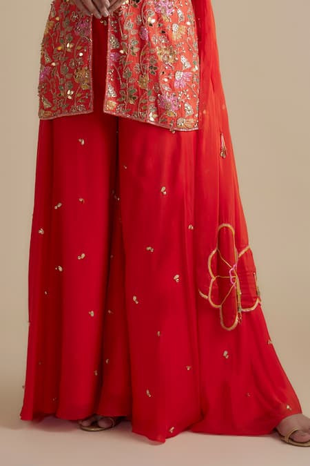 Keith Gomes Orange Silk Organza, Linen Cut Work, Sequins, Embellished Kurta And Palazzo Set Online at Aza Fashions Keith Gomes_Orange Silk Organza, Linen Cut Work, Sequins, Embellished Kurta And Palazzo Set _Online_at_Aza_Fashions