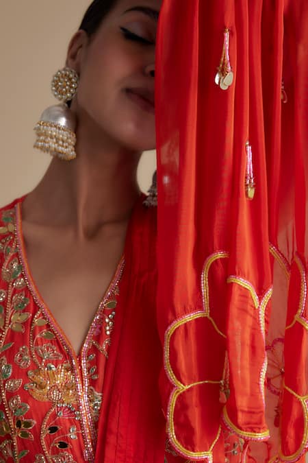 Buy Keith Gomes Orange Silk Organza, Linen Cut Work, Sequins, Embellished Kurta And Palazzo Set Online at Aza Fashions Buy_Keith Gomes_Orange Silk Organza, Linen Cut Work, Sequins, Embellished Kurta And Palazzo Set _Online_at_Aza_Fashions