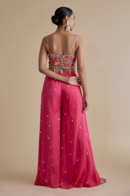 Shop Keith Gomes Pink Silk Organza Cut Work, Mirrors, Cutdana Embellished Kurta Palazzo Set at Aza Fashions Shop_Keith Gomes_Pink Silk Organza Cut Work, Mirrors, Cutdana Embellished Kurta Palazzo Set _at_Aza_Fashions