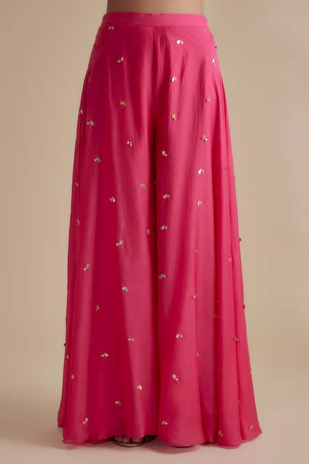 Keith Gomes Pink Silk Organza Cut Work, Mirrors, Cutdana Embellished Kurta Palazzo Set Online at Aza Fashions Keith Gomes_Pink Silk Organza Cut Work, Mirrors, Cutdana Embellished Kurta Palazzo Set _Online_at_Aza_Fashions