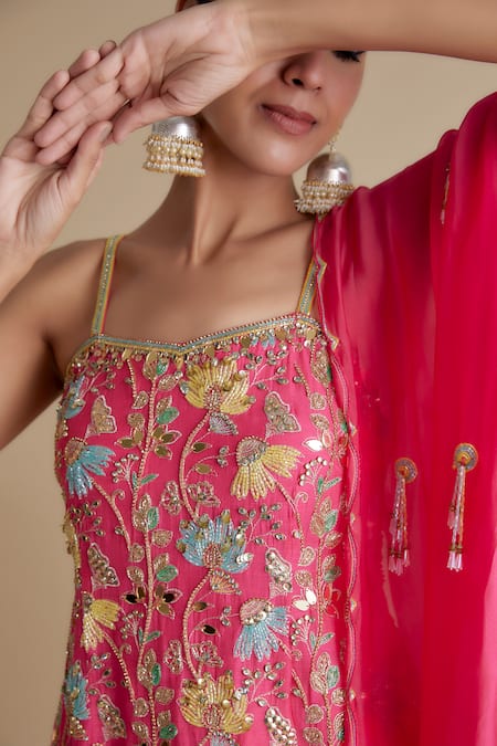 Buy Keith Gomes Pink Silk Organza Cut Work, Mirrors, Cutdana Embellished Kurta Palazzo Set Online at Aza Fashions Buy_Keith Gomes_Pink Silk Organza Cut Work, Mirrors, Cutdana Embellished Kurta Palazzo Set _Online_at_Aza_Fashions