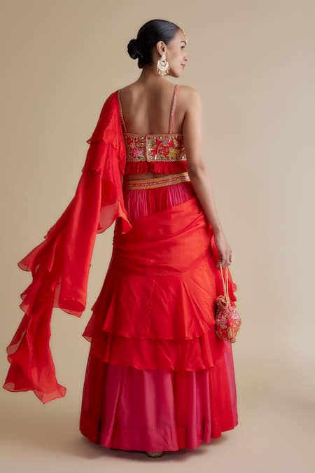 Keith Gomes Ombre Gathered Ruffle Skirt Saree With Blouse 