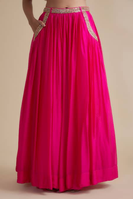 Keith Gomes_Pink Silk Organza Sequins, Beads, Cut Work, Cutdana Embellished Lehenga Set _Online_at_Aza_Fashions