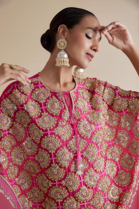 Buy Keith Gomes Pink Lycra, Georgette Sequin Embellished Cape Palazzo Set Online at Aza Fashions Buy_Keith Gomes_Pink Lycra, Georgette Sequin Embellished Cape Palazzo Set _Online_at_Aza_Fashions
