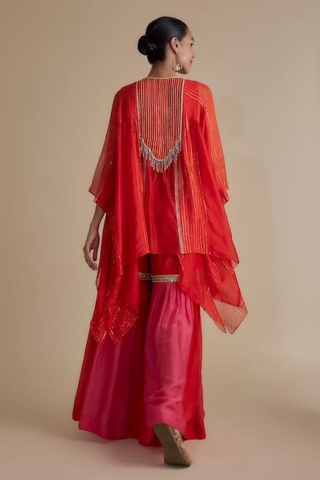 Shop Keith Gomes Orange Silk Organza, Linen, Georgette Cut Work, Yoke Kurta And Gharara Set at Aza Fashions Shop_Keith Gomes_Orange Silk Organza, Linen, Georgette Cut Work, Yoke Kurta And Gharara Set _at_Aza_Fashions