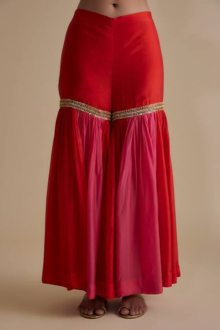 Keith Gomes Orange Silk Organza, Linen, Georgette Cut Work, Yoke Kurta And Gharara Set Online at Aza Fashions Keith Gomes_Orange Silk Organza, Linen, Georgette Cut Work, Yoke Kurta And Gharara Set _Online_at_Aza_Fashions