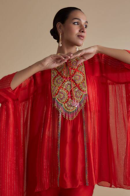 Shop Keith Gomes Orange Silk Organza, Linen, Georgette Cut Work, Yoke Kurta And Gharara Set Online at Aza Fashions Shop_Keith Gomes_Orange Silk Organza, Linen, Georgette Cut Work, Yoke Kurta And Gharara Set _Online_at_Aza_Fashions