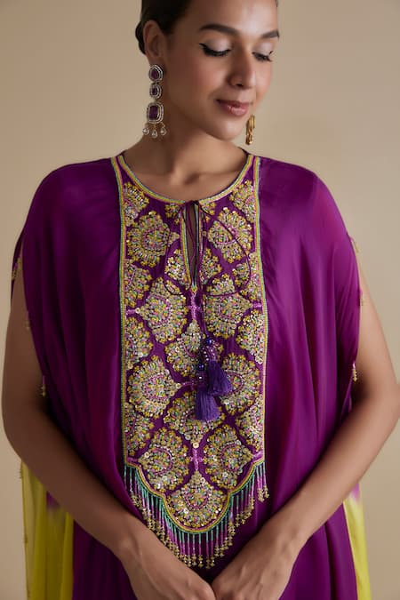 Keith Gomes Purple Lycra, Silk Organza, Linen Sequins, Beads, Embroidered Ombre Kaftan Dress Online at Aza Fashions Keith Gomes_Purple Lycra, Silk Organza, Linen Sequins, Beads, Embroidered Ombre Kaftan Dress _Online_at_Aza_Fashions