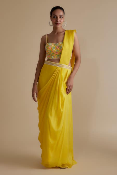 Keith Gomes Waistband Embellished Pre-Draped Saree With Blouse 