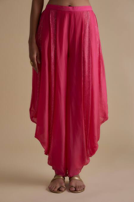 Keith Gomes_Pink Silk Organza, Linen, Georgette Cut Embellished Overlap Kurta And Palazzo Set _Online_at_Aza_Fashions