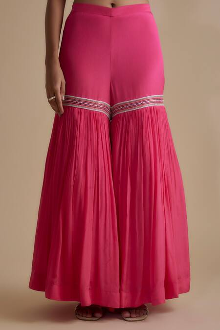 Keith Gomes_Pink Chiffon, Crepe Beads, Tassels Halter Glass Embellished Kurta And Gharara Set _Online_at_Aza_Fashions