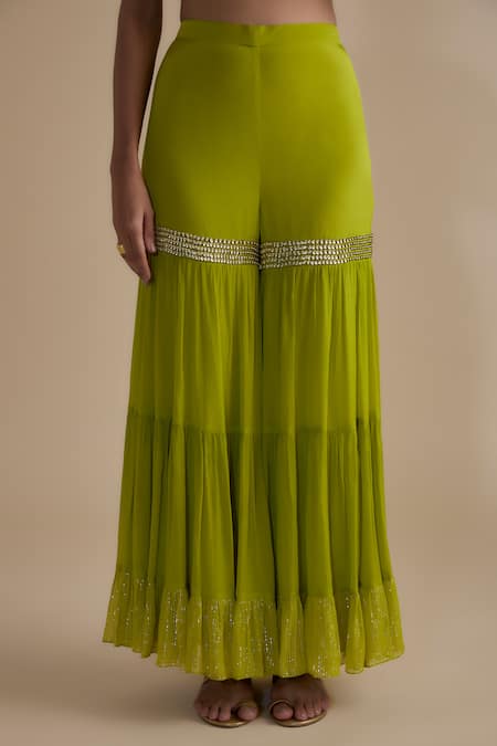 Keith Gomes Green Chiffon, Crepe Sequins, Beads, Embroidery Keyhole Neck Kurta And Gharara Set Online at Aza Fashions Keith Gomes_Green Chiffon, Crepe Sequins, Beads, Embroidery Keyhole Neck Kurta And Gharara Set _Online_at_Aza_Fashions