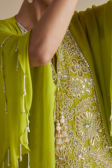 Buy Keith Gomes Green Chiffon, Crepe Sequins, Beads, Embroidery Keyhole Neck Kurta And Gharara Set Online at Aza Fashions Buy_Keith Gomes_Green Chiffon, Crepe Sequins, Beads, Embroidery Keyhole Neck Kurta And Gharara Set _Online_at_Aza_Fashions